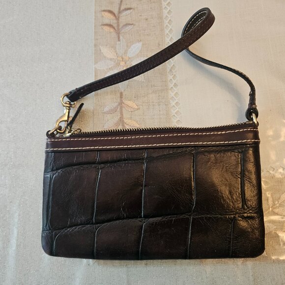 Vintage Brown Croc Embossed Dooney and Bourke Wristlet - Picture 3 of 8